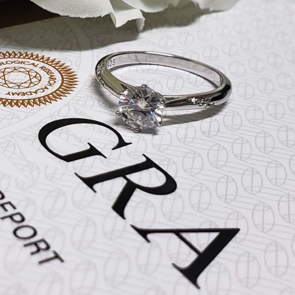 1 Carat Moissanite Solitaire Ring with 925 Sterling Silver Band